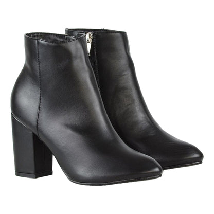 Black - Front - XY London Womens-Ladies High Block Heel Ankle Boots