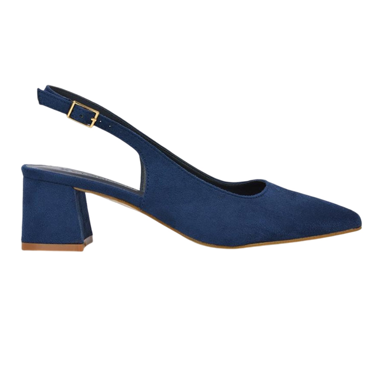 Navy - Close up - XY London Womens-Ladies Faux Suede Sling Back Low Block Heel Court Shoes