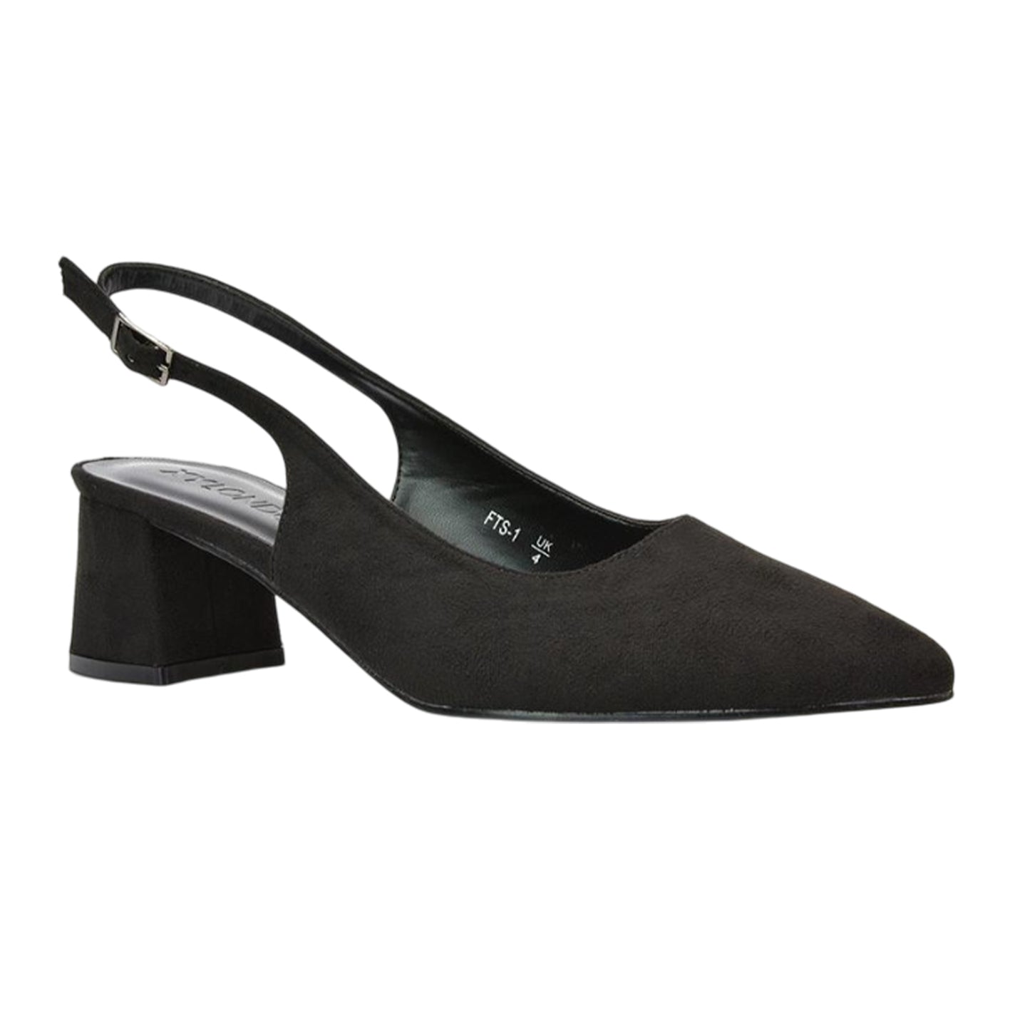 Jet Black - Lifestyle - XY London Womens-Ladies Faux Suede Sling Back Low Block Heel Court Shoes