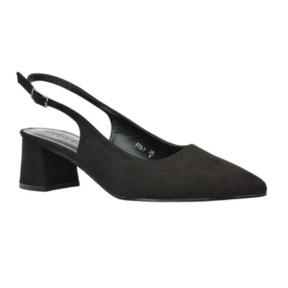 Jet Black - Lifestyle - XY London Womens-Ladies Faux Suede Sling Back Low Block Heel Court Shoes