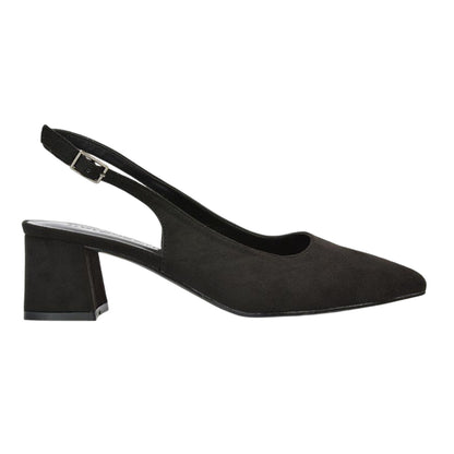 Jet Black - Pack Shot - XY London Womens-Ladies Faux Suede Sling Back Low Block Heel Court Shoes