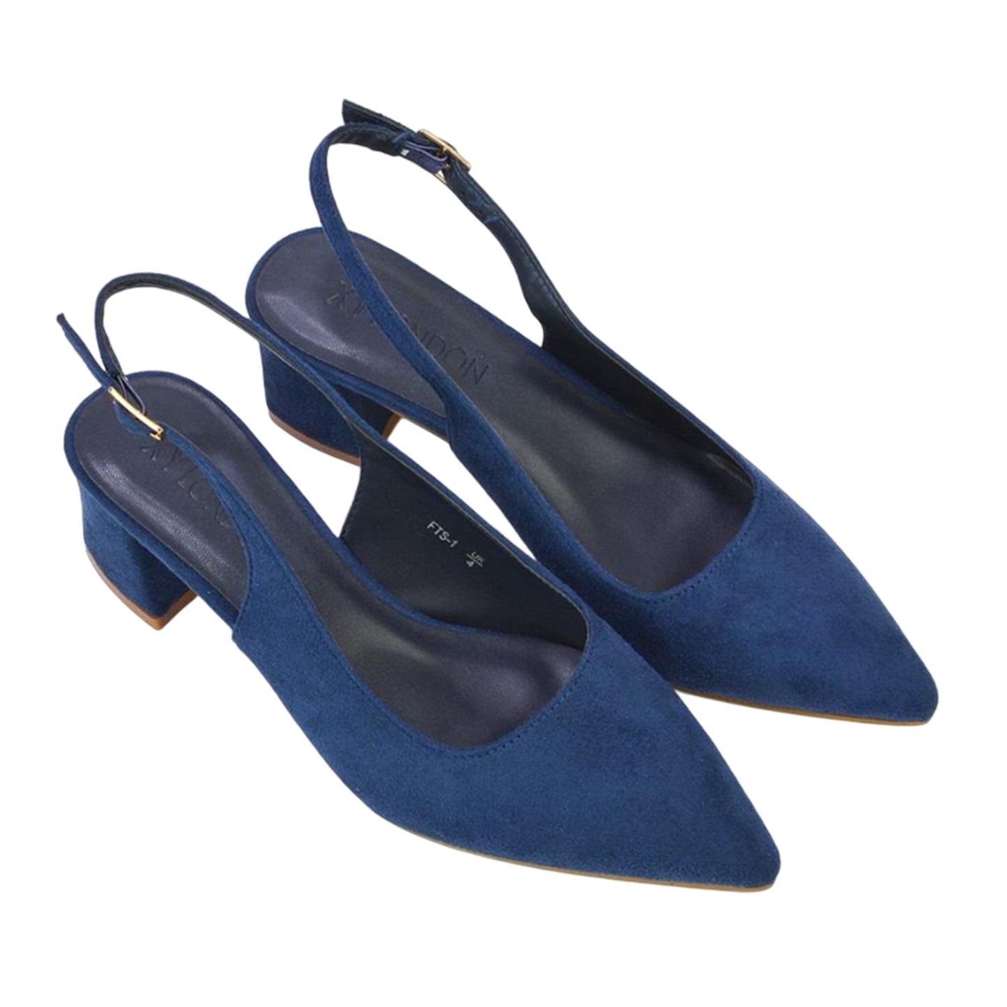 Navy - Lifestyle - XY London Womens-Ladies Faux Suede Sling Back Low Block Heel Court Shoes