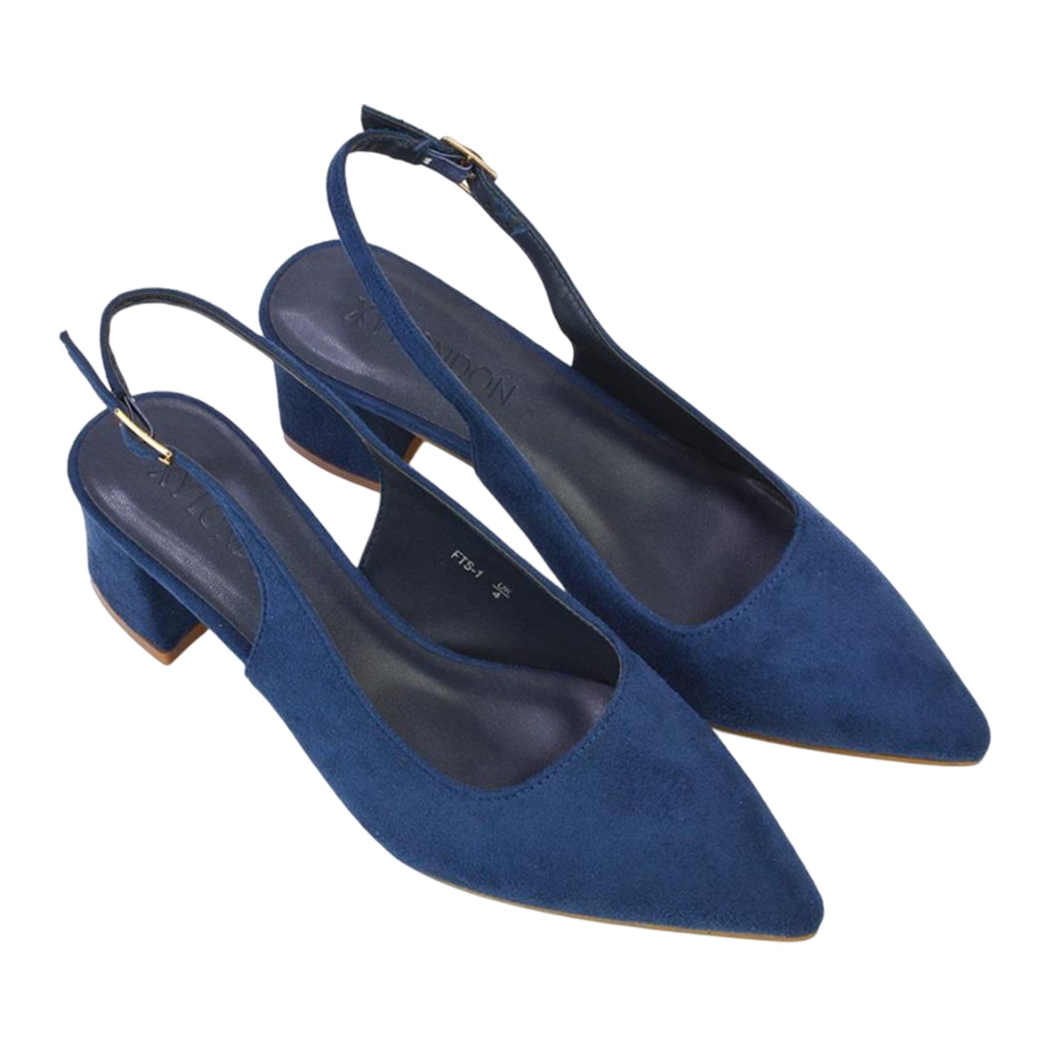 Navy - Lifestyle - XY London Womens-Ladies Faux Suede Sling Back Low Block Heel Court Shoes