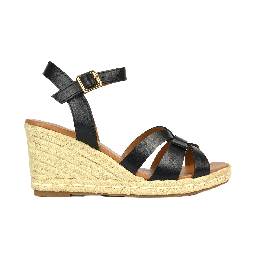 Black - Front - XY London Womens-Ladies Strappy Wedge Sandals