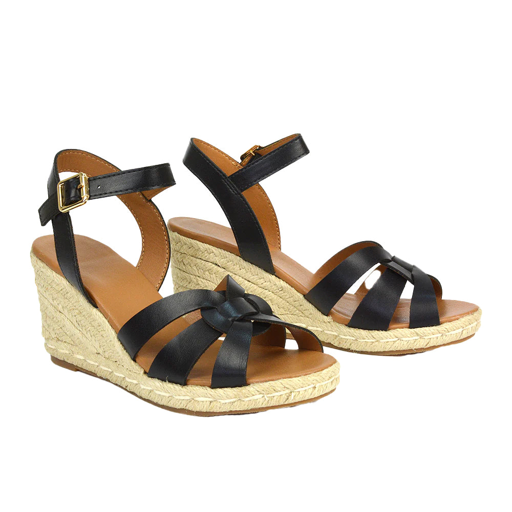Black - Back - XY London Womens-Ladies Strappy Wedge Sandals