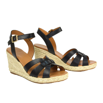 Black - Back - XY London Womens-Ladies Strappy Wedge Sandals