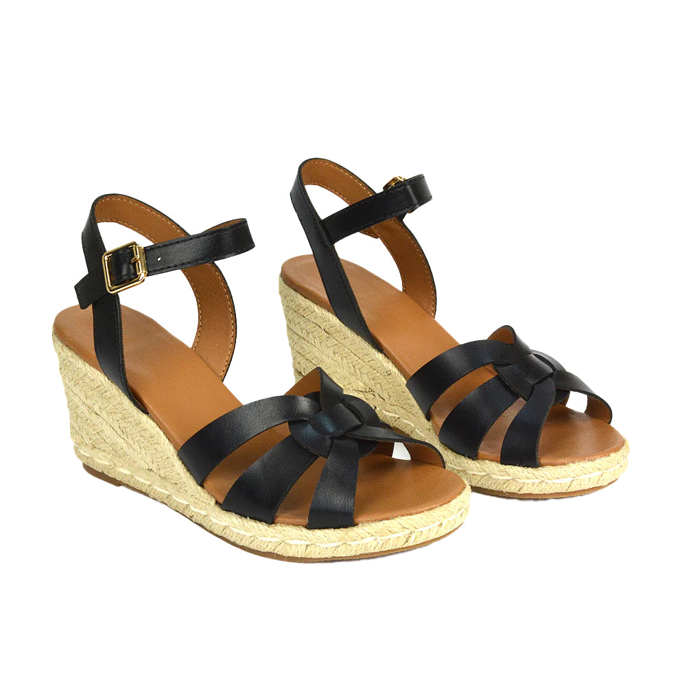 Black - Side - XY London Womens-Ladies Strappy Wedge Sandals