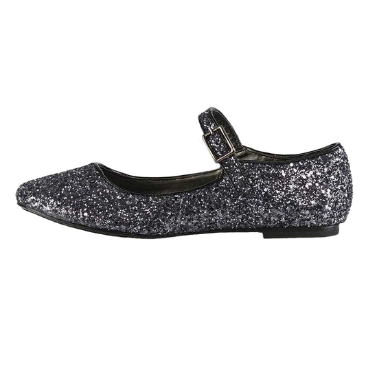 Black - Front - XY London Womens-Ladies Amanda Strappy Glitter Buckle Ballerina Flats