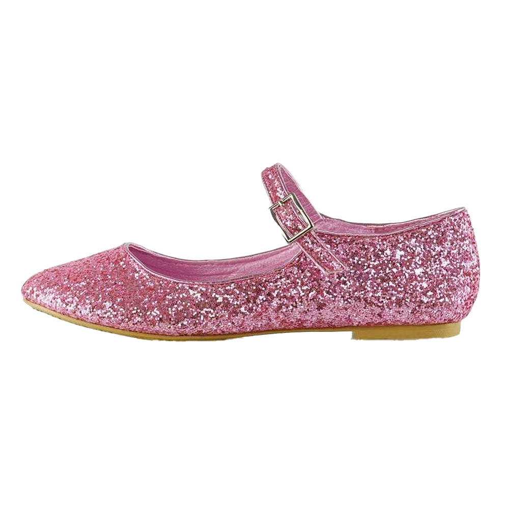 Pink - Pack Shot - XY London Womens-Ladies Amanda Strappy Glitter Buckle Ballerina Flats