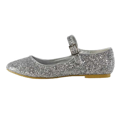 Silver - Back - XY London Womens-Ladies Amanda Strappy Glitter Buckle Ballerina Flats
