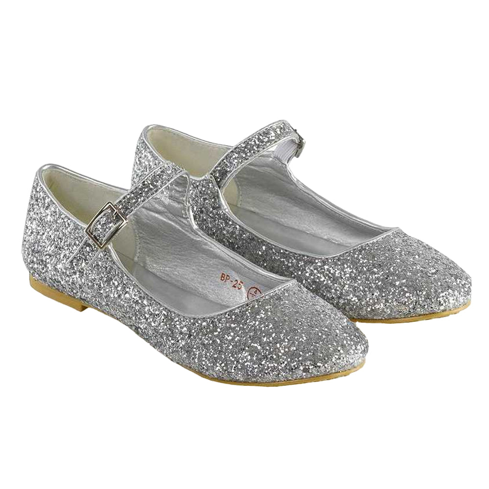 Silver - Lifestyle - XY London Womens-Ladies Amanda Strappy Glitter Buckle Ballerina Flats