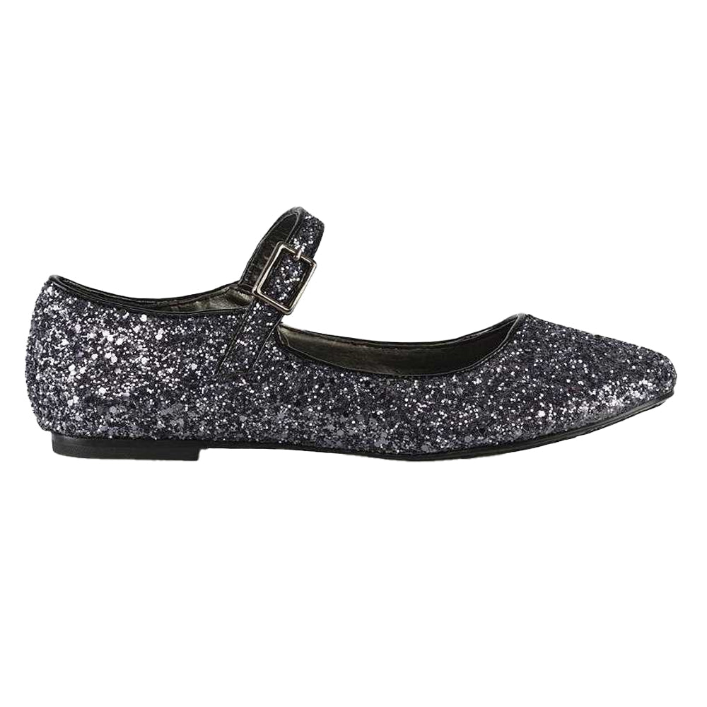 Pink - Back - XY London Womens-Ladies Amanda Strappy Glitter Buckle Ballerina Flats