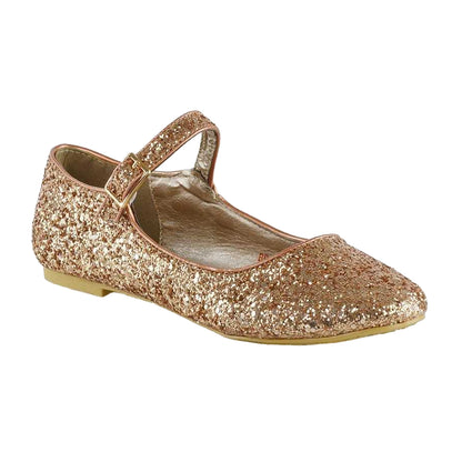 Rose Gold - Front - XY London Womens-Ladies Amanda Strappy Glitter Buckle Ballerina Flats