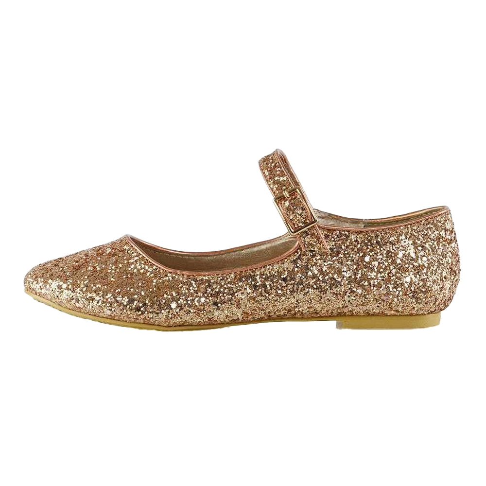 Rose Gold - Back - XY London Womens-Ladies Amanda Strappy Glitter Buckle Ballerina Flats