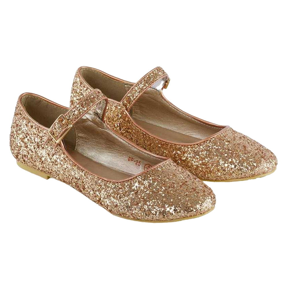 Rose Gold - Lifestyle - XY London Womens-Ladies Amanda Strappy Glitter Buckle Ballerina Flats