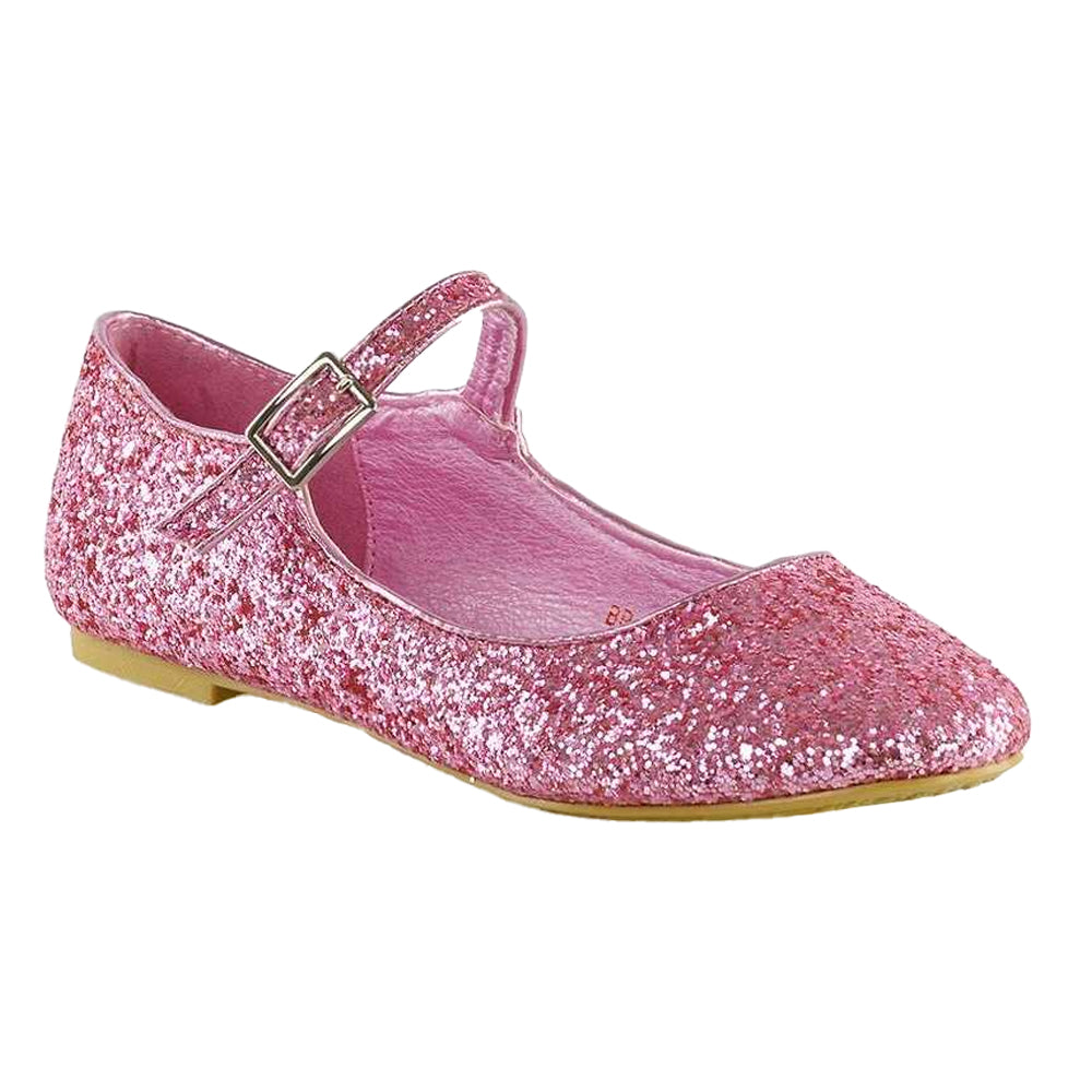 Pink - Side - XY London Womens-Ladies Amanda Strappy Glitter Buckle Ballerina Flats