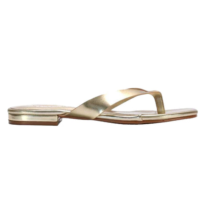 Gold - Back - XY London Womens-Ladies Rio Metallic Thong Strap Square Flip Flops