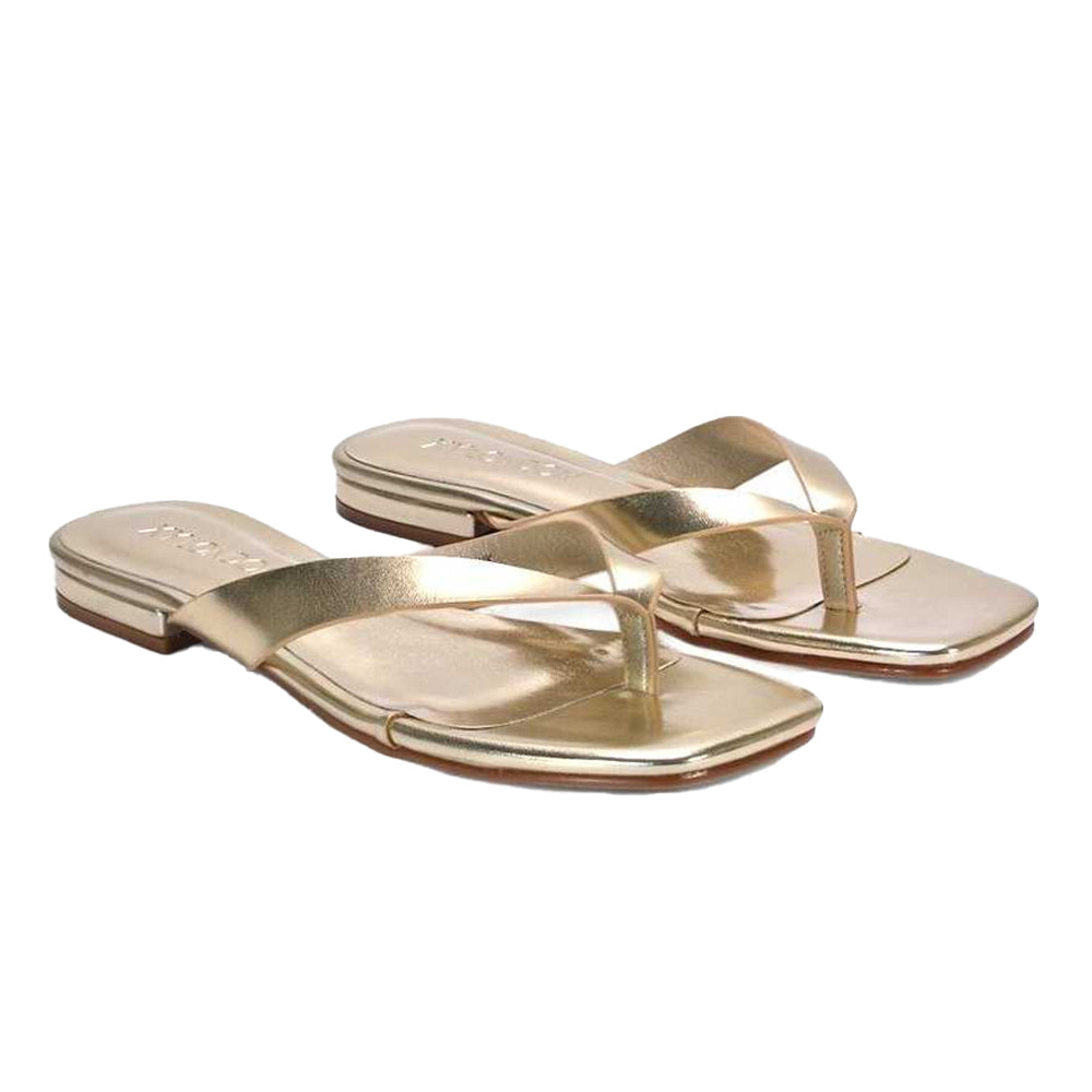 Gold - Lifestyle - XY London Womens-Ladies Rio Metallic Thong Strap Square Flip Flops