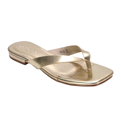 Gold - Front - XY London Womens-Ladies Rio Metallic Thong Strap Square Flip Flops