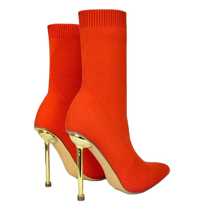 Orange - Back - XY London Womens-Ladies Raya Metallic Sock Boots