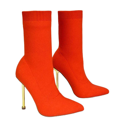 Orange - Side - XY London Womens-Ladies Raya Metallic Sock Boots