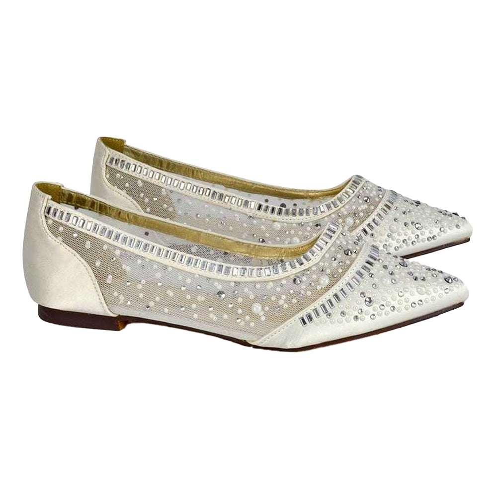 Ivory - Side - XY London Womens-Ladies Vivian Diamante Sparkly Pointed Pumps
