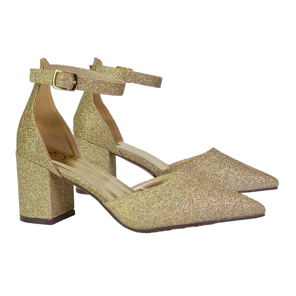 Gold - Lifestyle - XY London Womens-Ladies Bronte Glitter Strappy Block Heel Sandals
