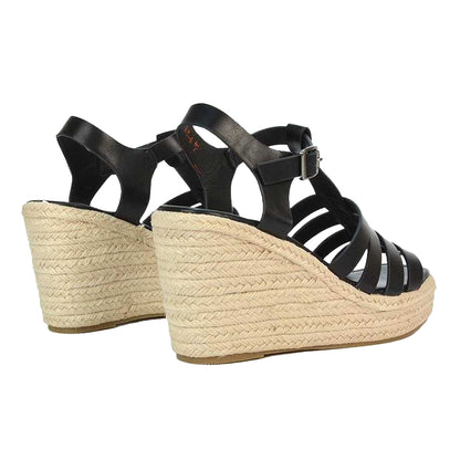 Black - Back - XY London Womens-Ladies Remi Platform Wedge Sandals