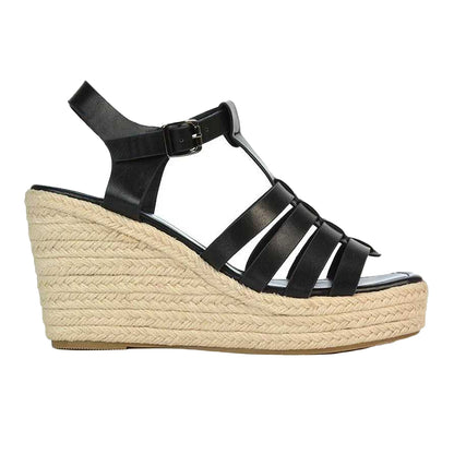 Black - Side - XY London Womens-Ladies Remi Platform Wedge Sandals