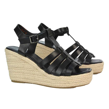 Black - Pack Shot - XY London Womens-Ladies Remi Platform Wedge Sandals