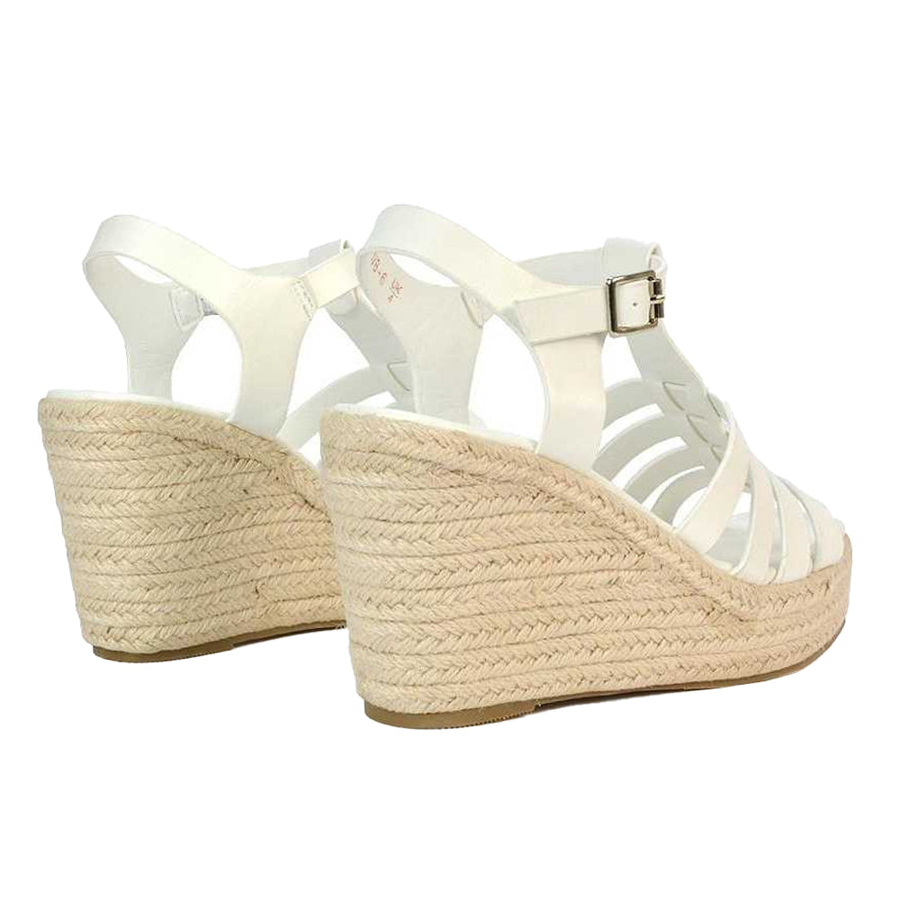 White - Back - XY London Womens-Ladies Remi Platform Wedge Sandals