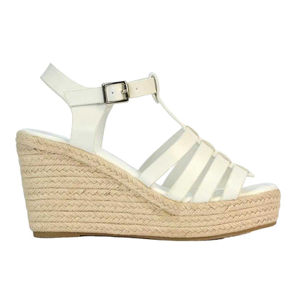 White - Side - XY London Womens-Ladies Remi Platform Wedge Sandals