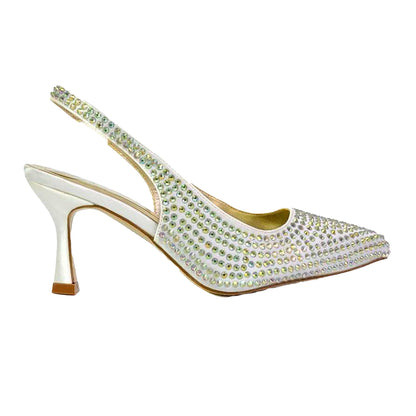 Ivory - Front - XY London Womens-Ladies Gayna Diamante Sling Back Bridal Mid Stiletto Court Shoes