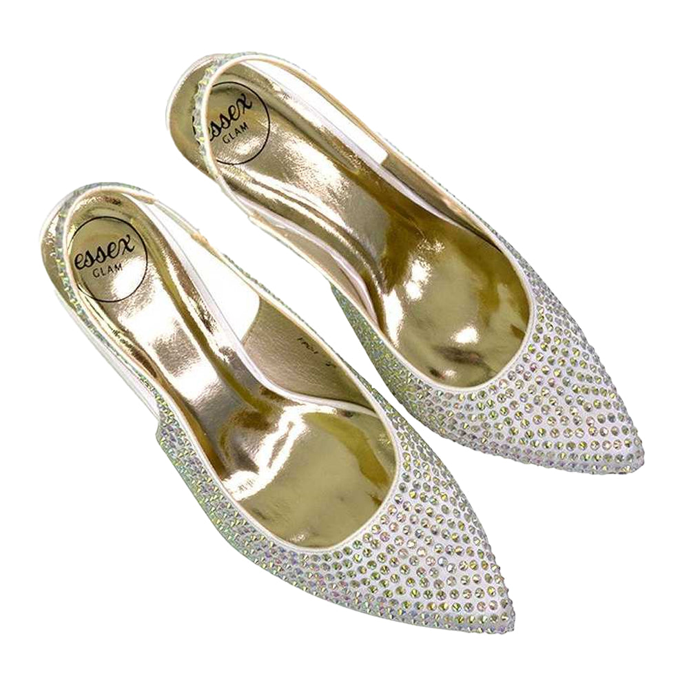 Ivory - Side - XY London Womens-Ladies Gayna Diamante Sling Back Bridal Mid Stiletto Court Shoes