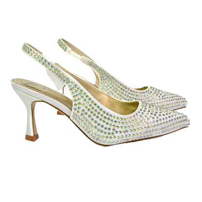 Ivory - Lifestyle - XY London Womens-Ladies Gayna Diamante Sling Back Bridal Mid Stiletto Court Shoes
