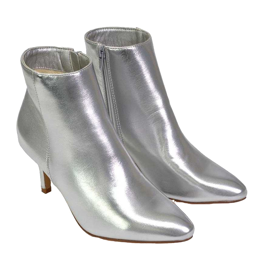 Silver - Lifestyle - XY London Womens-Ladies Anastsia Metallic Low Zipped High Stiletto Heel Ankle Boots