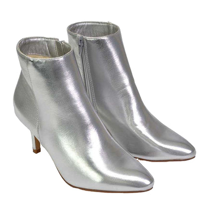 Silver - Lifestyle - XY London Womens-Ladies Anastsia Metallic Low Zipped High Stiletto Heel Ankle Boots