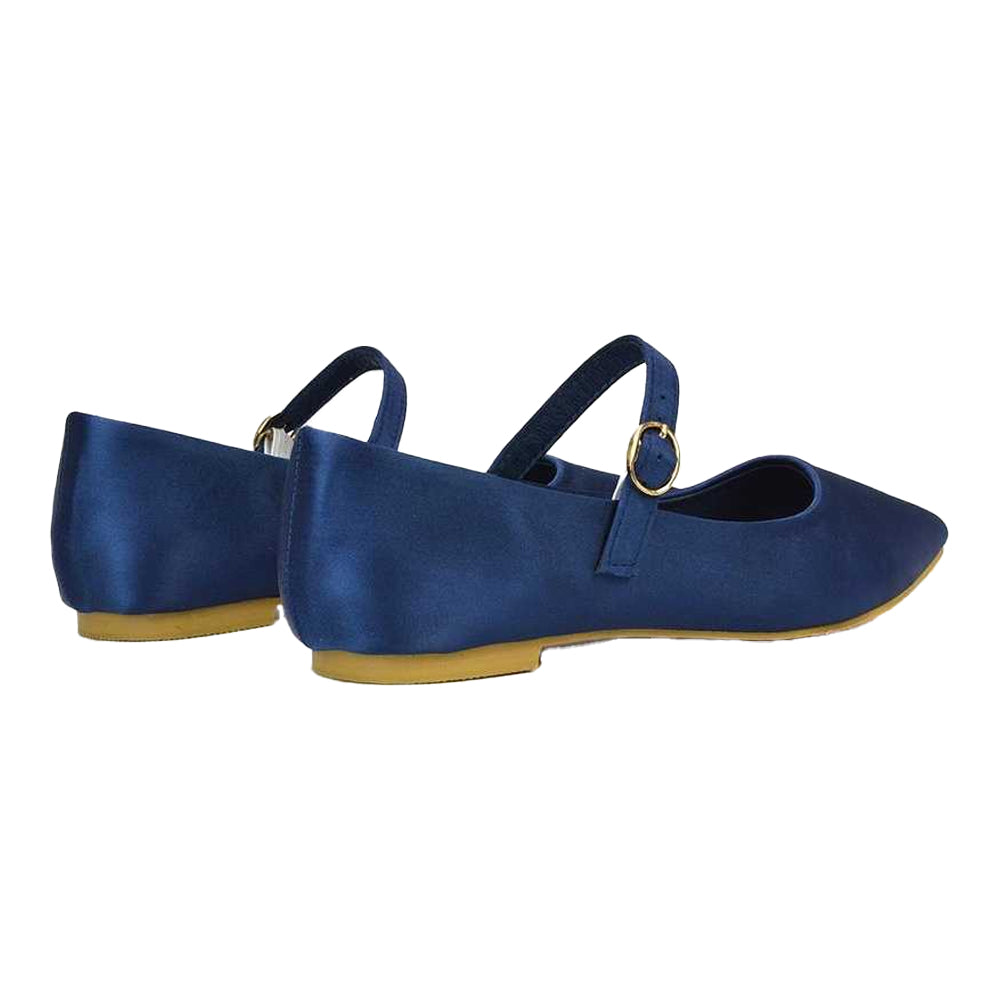 Navy - Side - XY London Womens-Ladies Aimee Flat Mary Janes