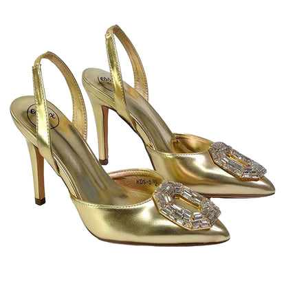 Metallic Gold - Lifestyle - XY London Womens-Ladies Issy Diamante Pointed High Stiletto Heel Sandals