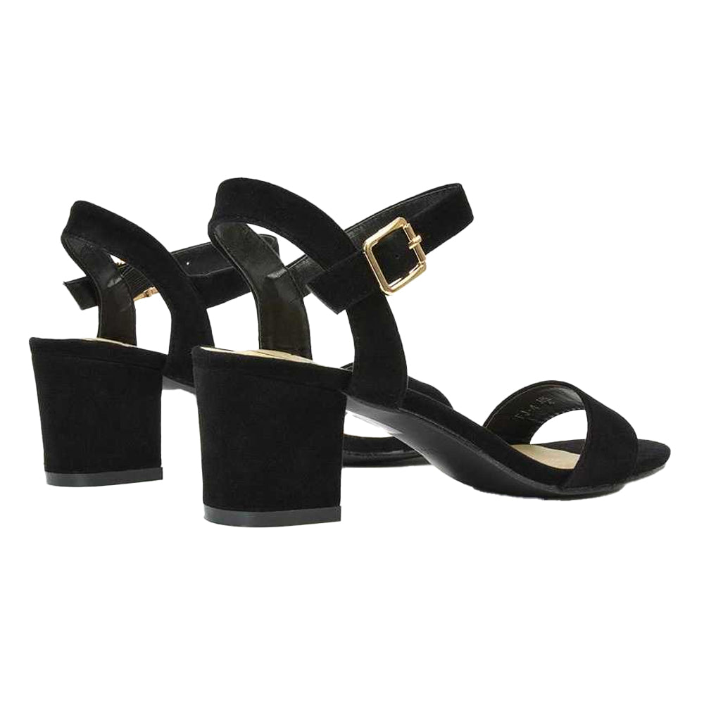 Jet Black - Back - XY London Womens-Ladies Jessica Strappy Open Toe Medium Block Heel Sandals