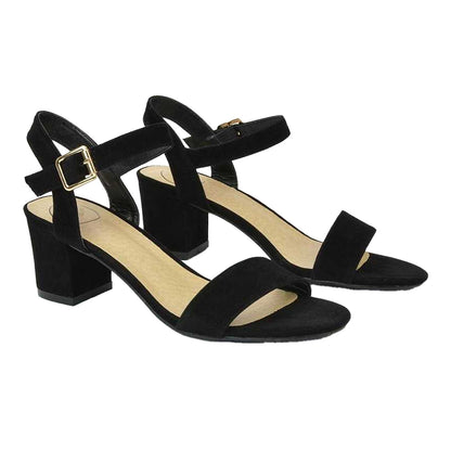 Jet Black - Pack Shot - XY London Womens-Ladies Jessica Strappy Open Toe Medium Block Heel Sandals