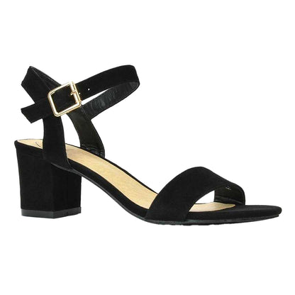 Jet Black - Front - XY London Womens-Ladies Jessica Strappy Open Toe Medium Block Heel Sandals