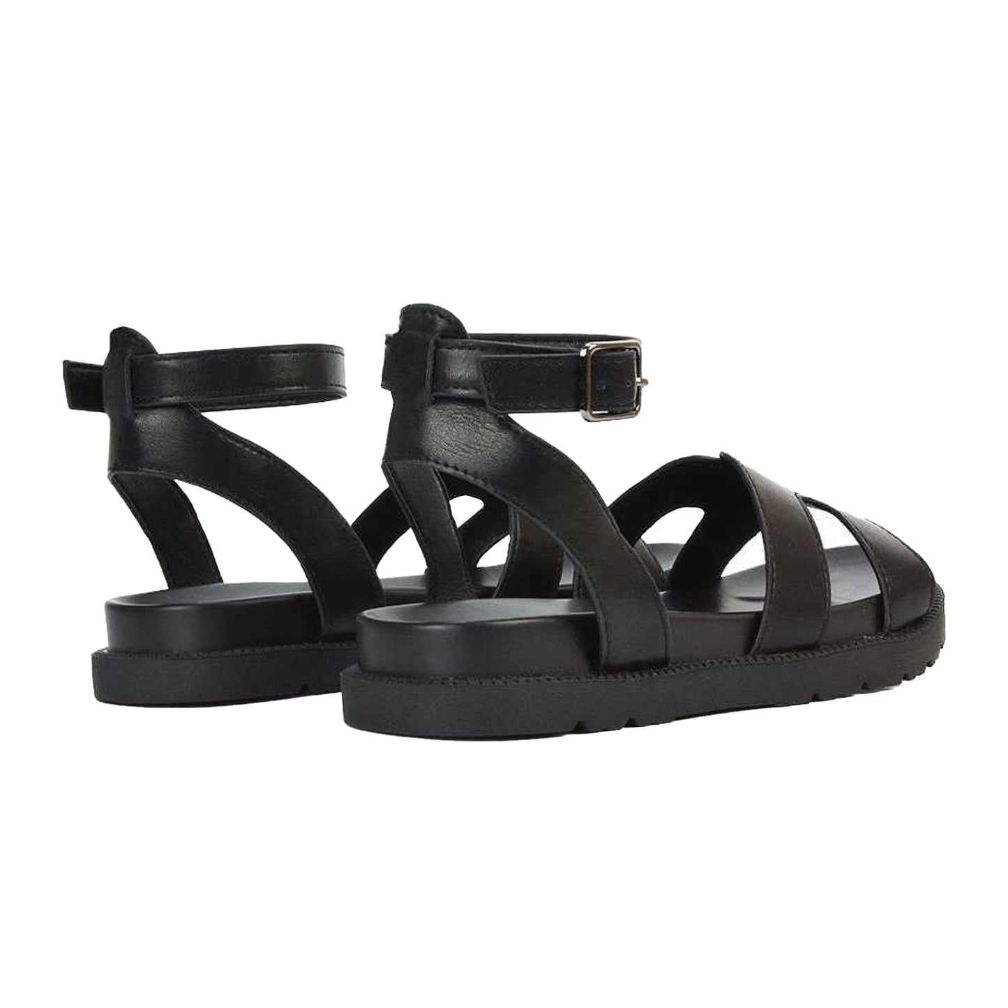 Black - Back - XY London Womens-Ladies Angie Strappy Flatform Sandals