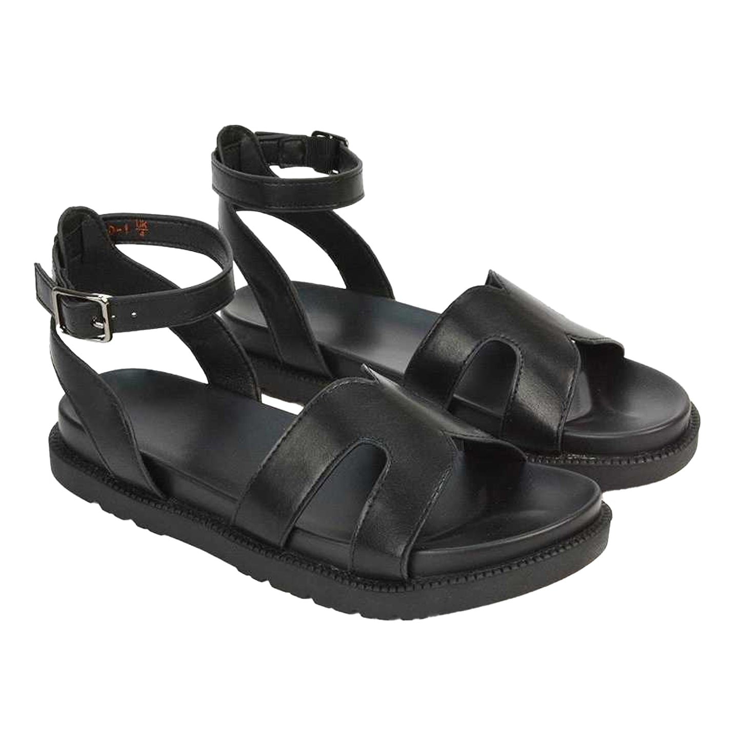 Black - Pack Shot - XY London Womens-Ladies Angie Strappy Flatform Sandals