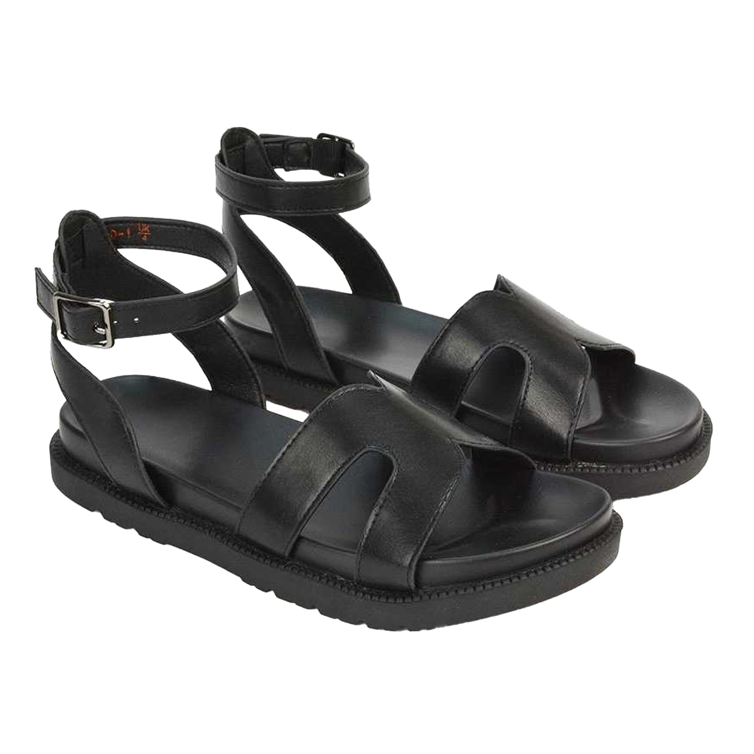 Black - Pack Shot - XY London Womens-Ladies Angie Strappy Flatform Sandals