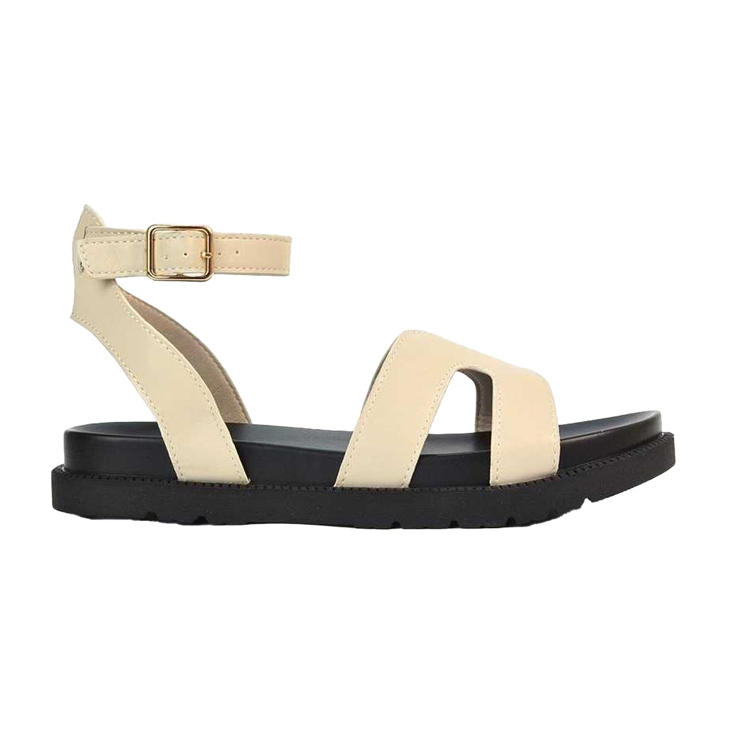 Nude - Side - XY London Womens-Ladies Angie Strappy Flatform Sandals