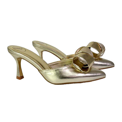 Metallic Gold - Front - XY London Womens-Ladies Keri Pointed Mid Stiletto Court Shoes