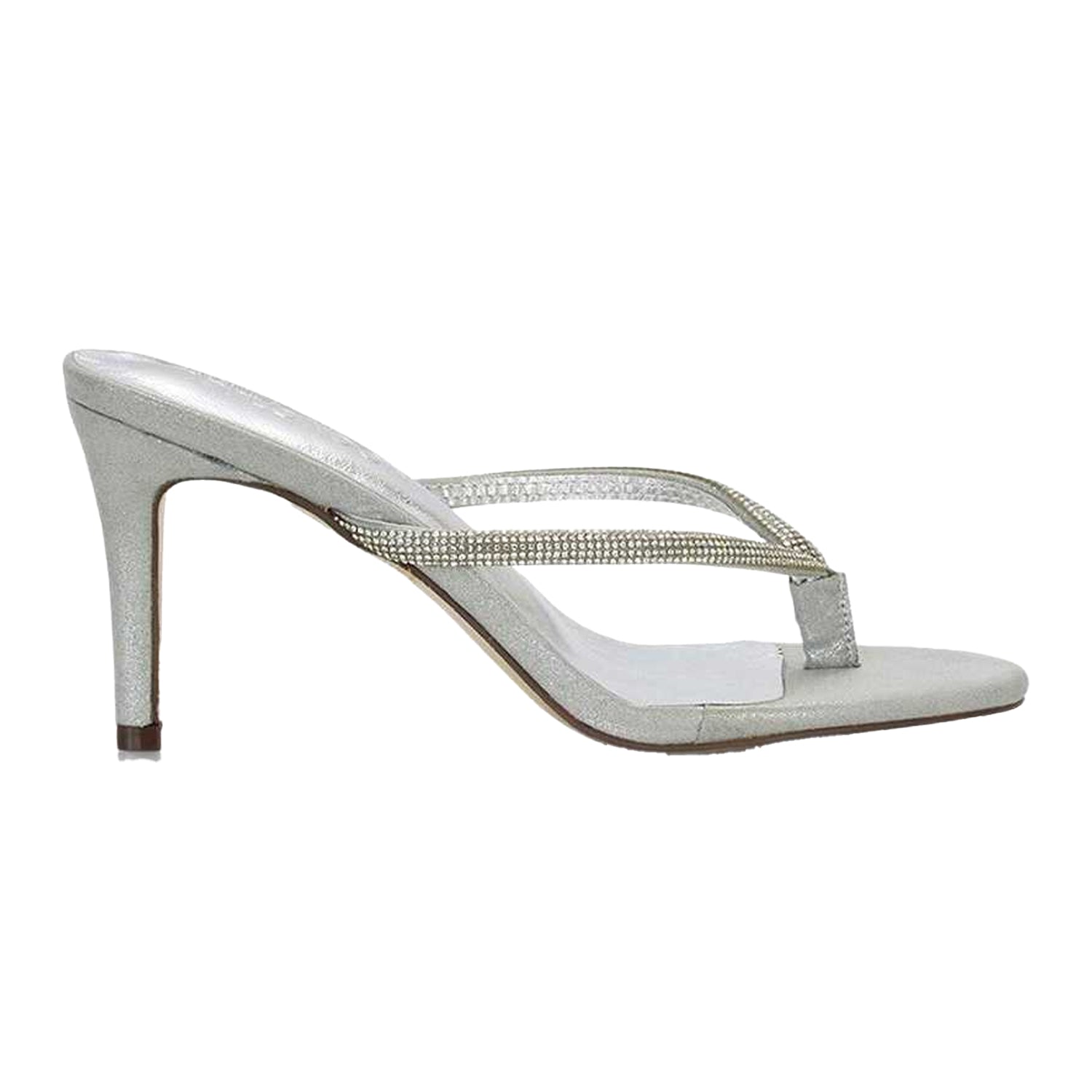 Silver - Side - XY London Womens-Ladies Tiami Diamante Thong Strap Slip-on Stiletto Heel Sandals