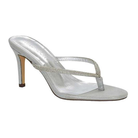 Silver - Front - XY London Womens-Ladies Tiami Diamante Thong Strap Slip-on Stiletto Heel Sandals