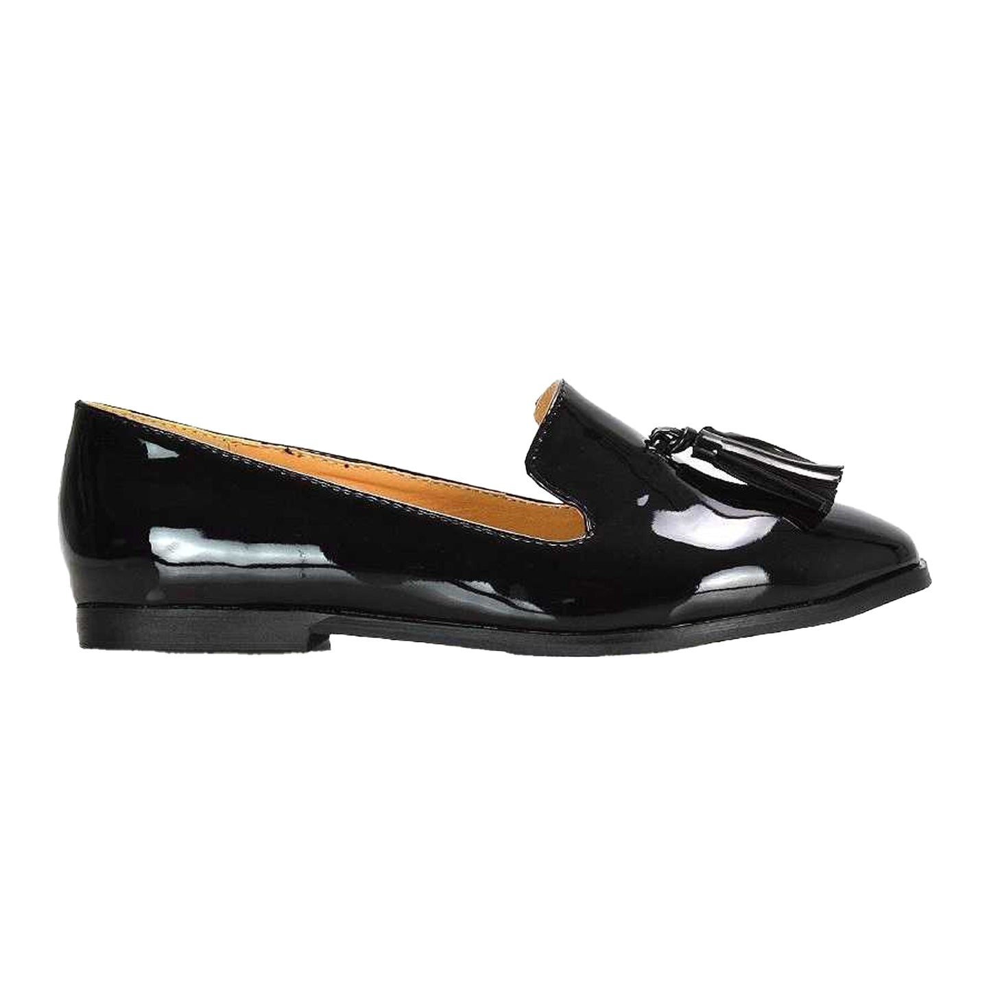 True Black - Side - XY London Womens-Ladies Betsy Tassel Pointed Flat Loafers